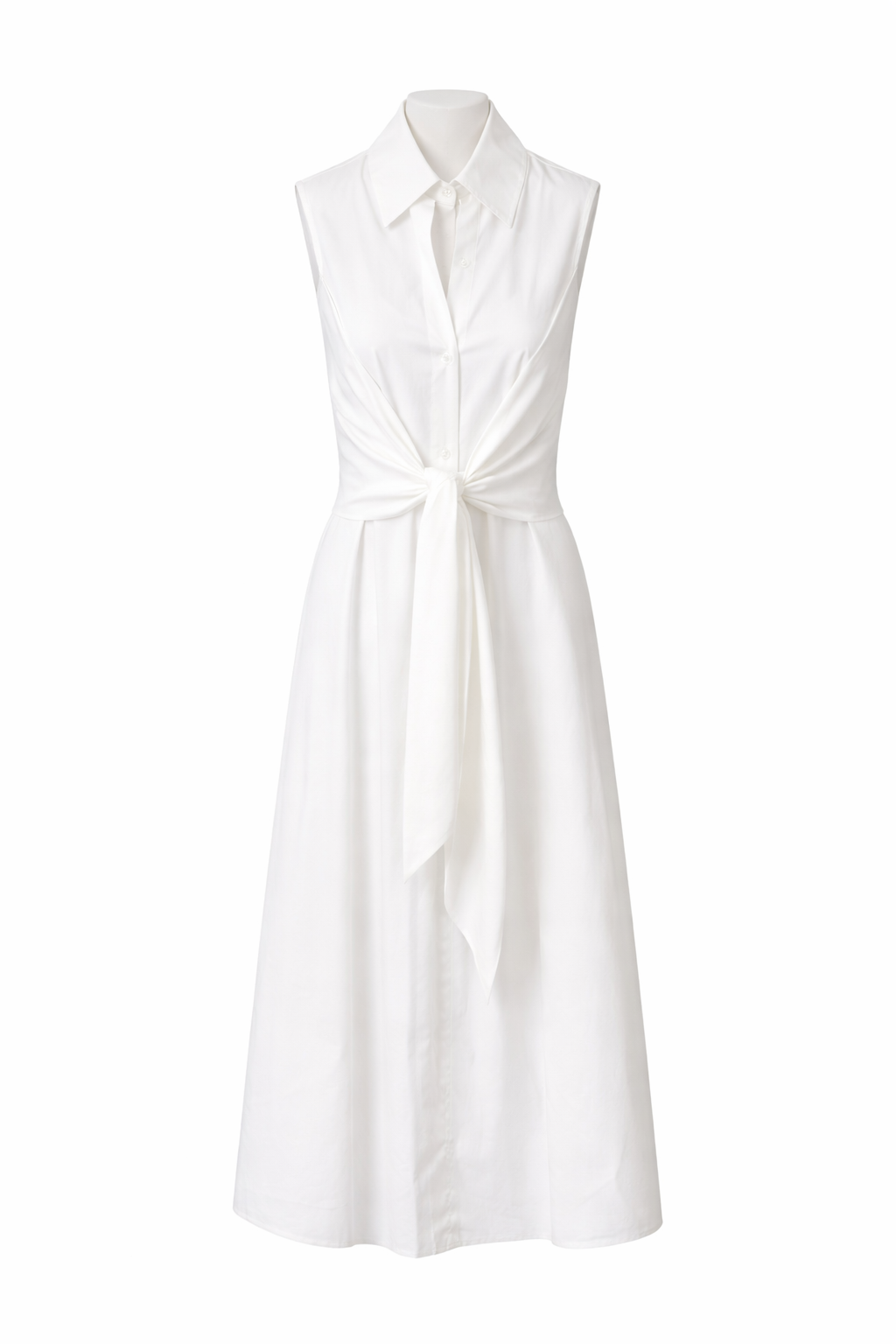 white poplin dress with tie front