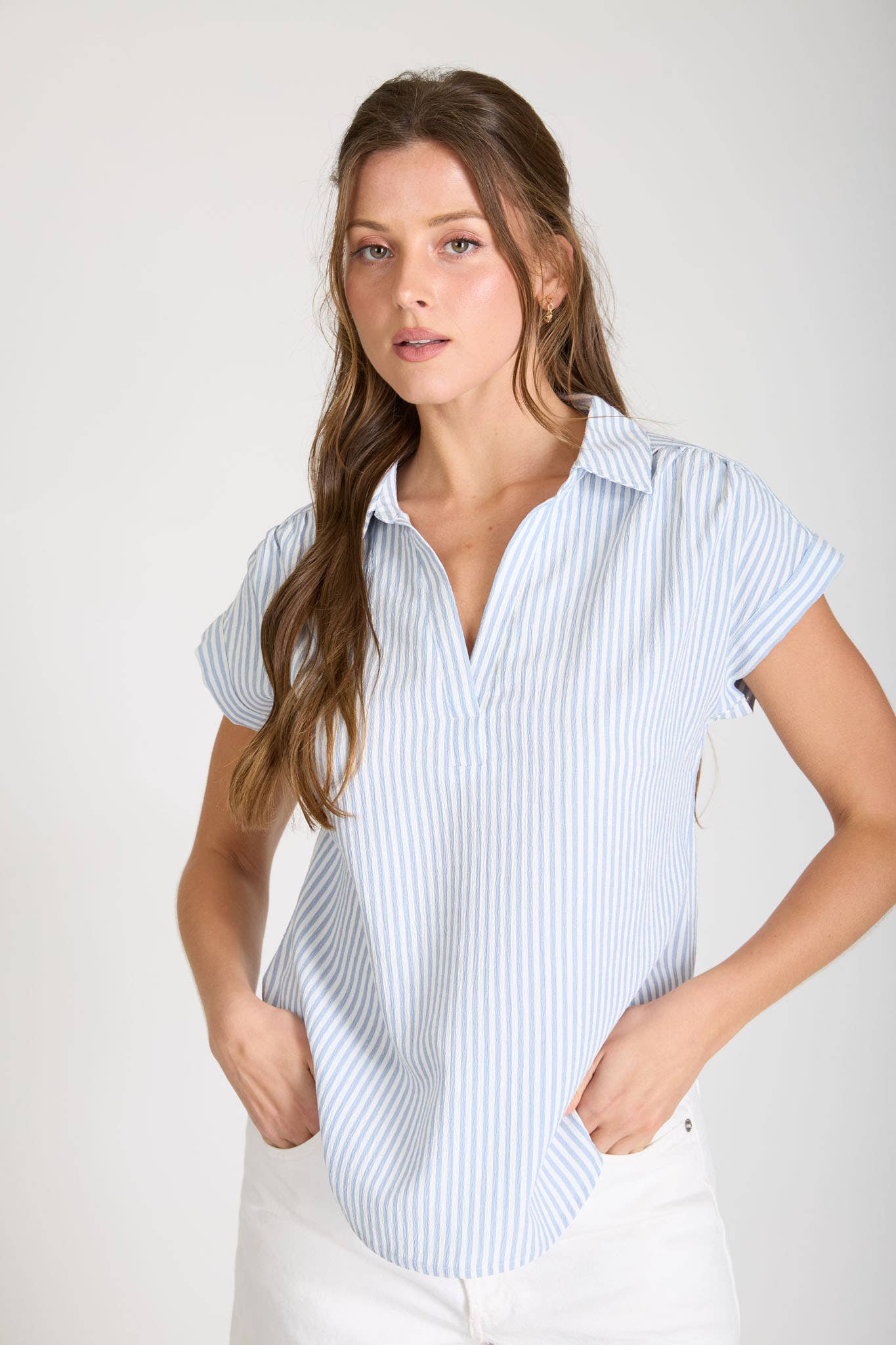 Stripe Collared V-neck