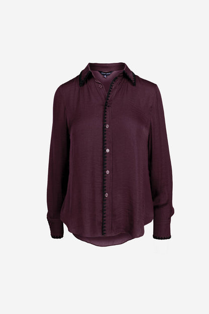 Blanket-stitch Silky Button-up Blouse
