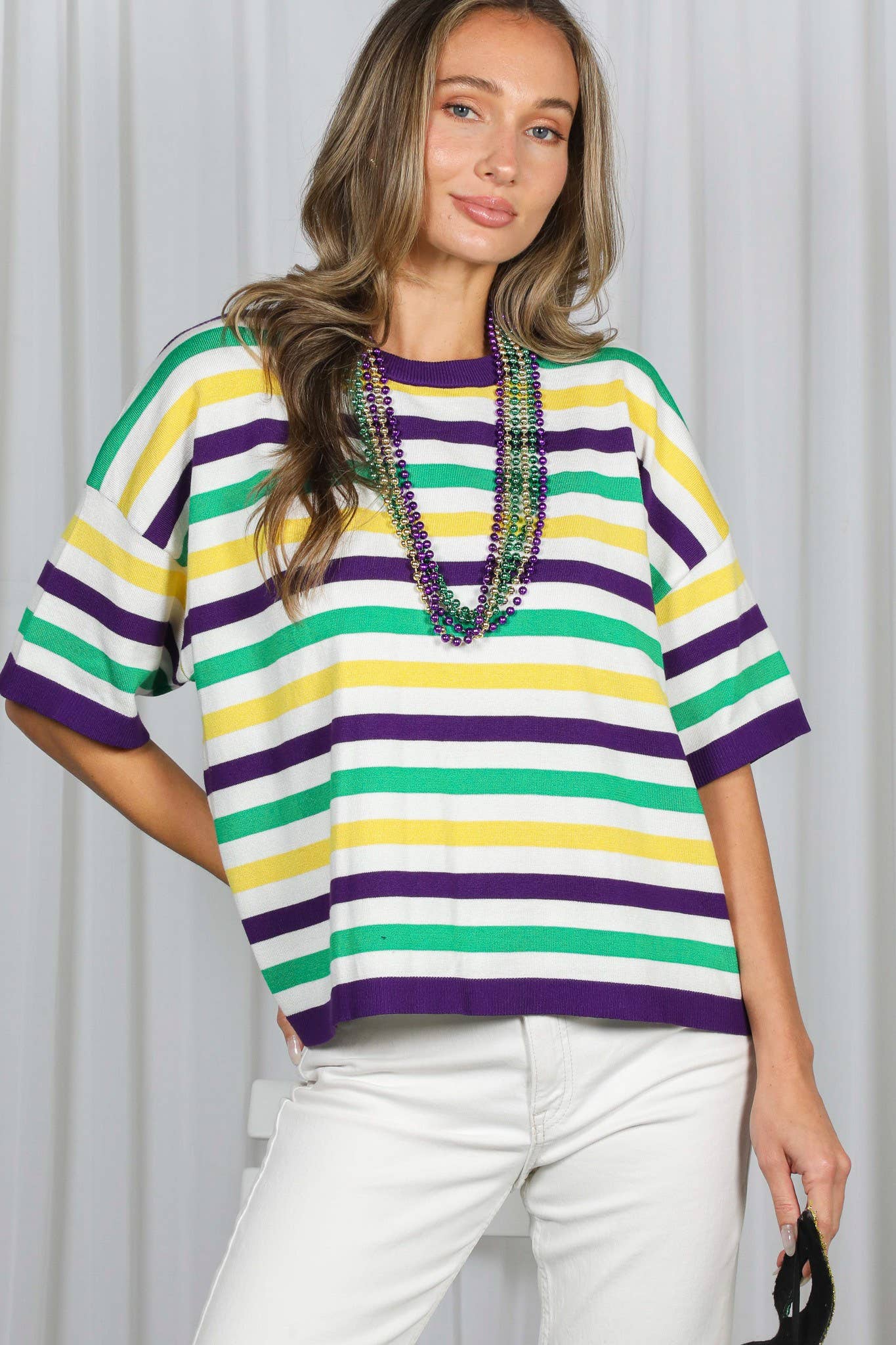 Mardi Gras Multi Color Stripe Knitted Sweater Top