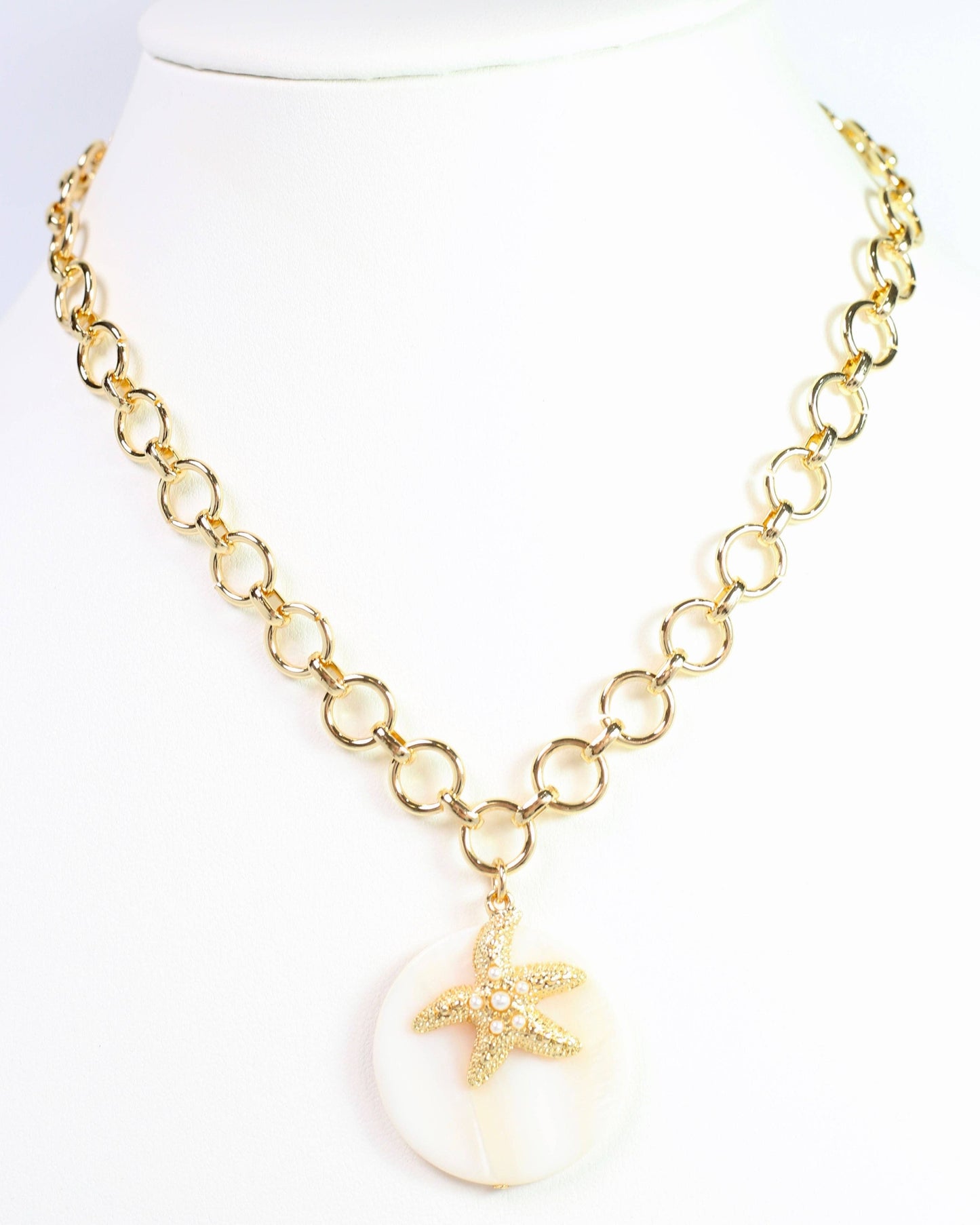 Sandra Shell and Starfish Charm Necklace Gold