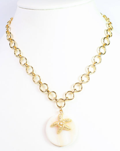 Sandra Shell and Starfish Charm Necklace Gold