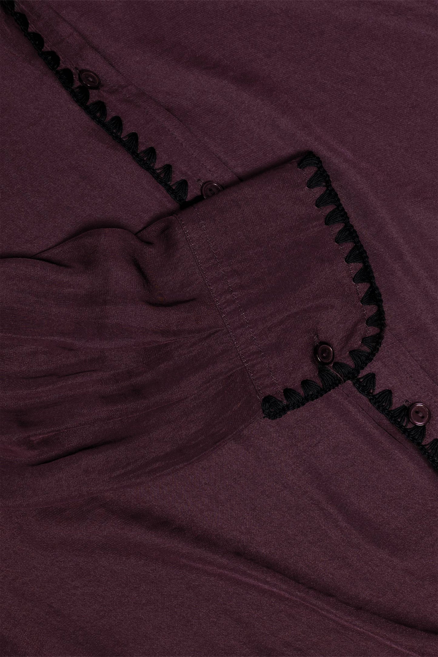 Blanket-stitch Silky Button-up Blouse