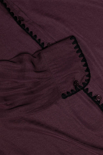 Blanket-stitch Silky Button-up Blouse