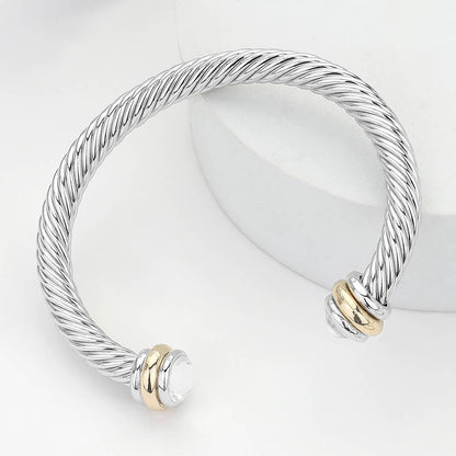 Stone Tip Twisted Rope Cuff Bracelet