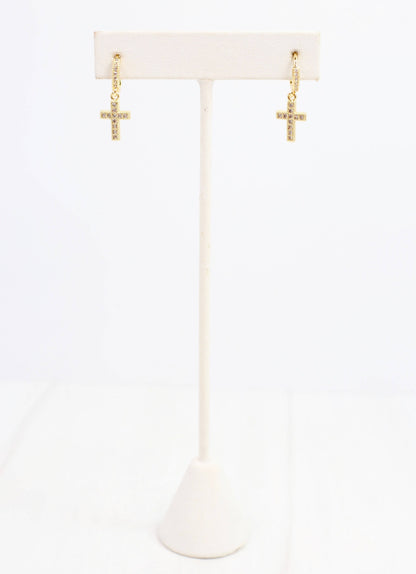 Caroline Hill Darwin CZ Cross Earring Gold