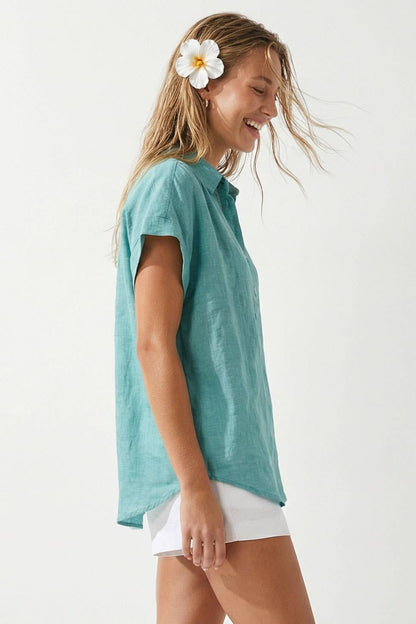 Sheer Cotton Short Sleeve Popover Blouse