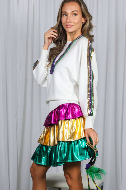 Mardi Gras Crew Neck Sequin Embellished Sweater VT82013A