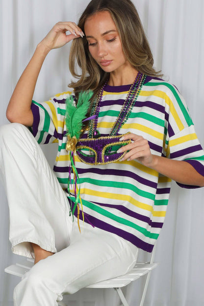 Mardi Gras Multi Color Stripe Knitted Sweater Top