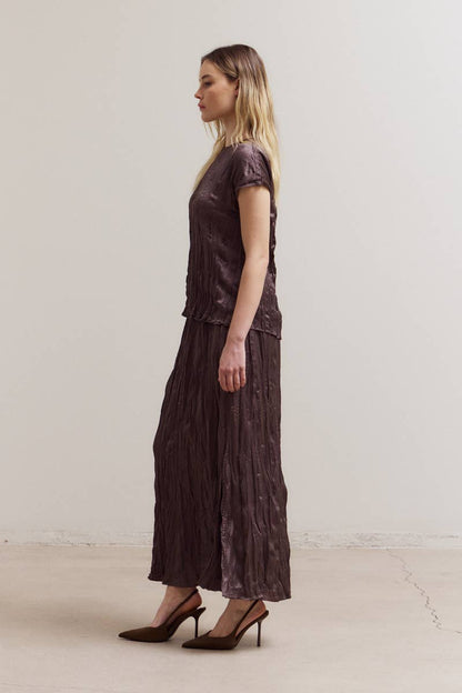 Pleated Wrinkle Satin Skirt