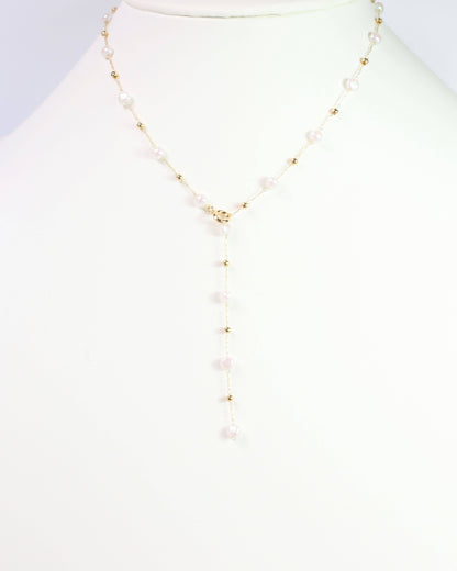 Elise Pearl Y Necklace Gold