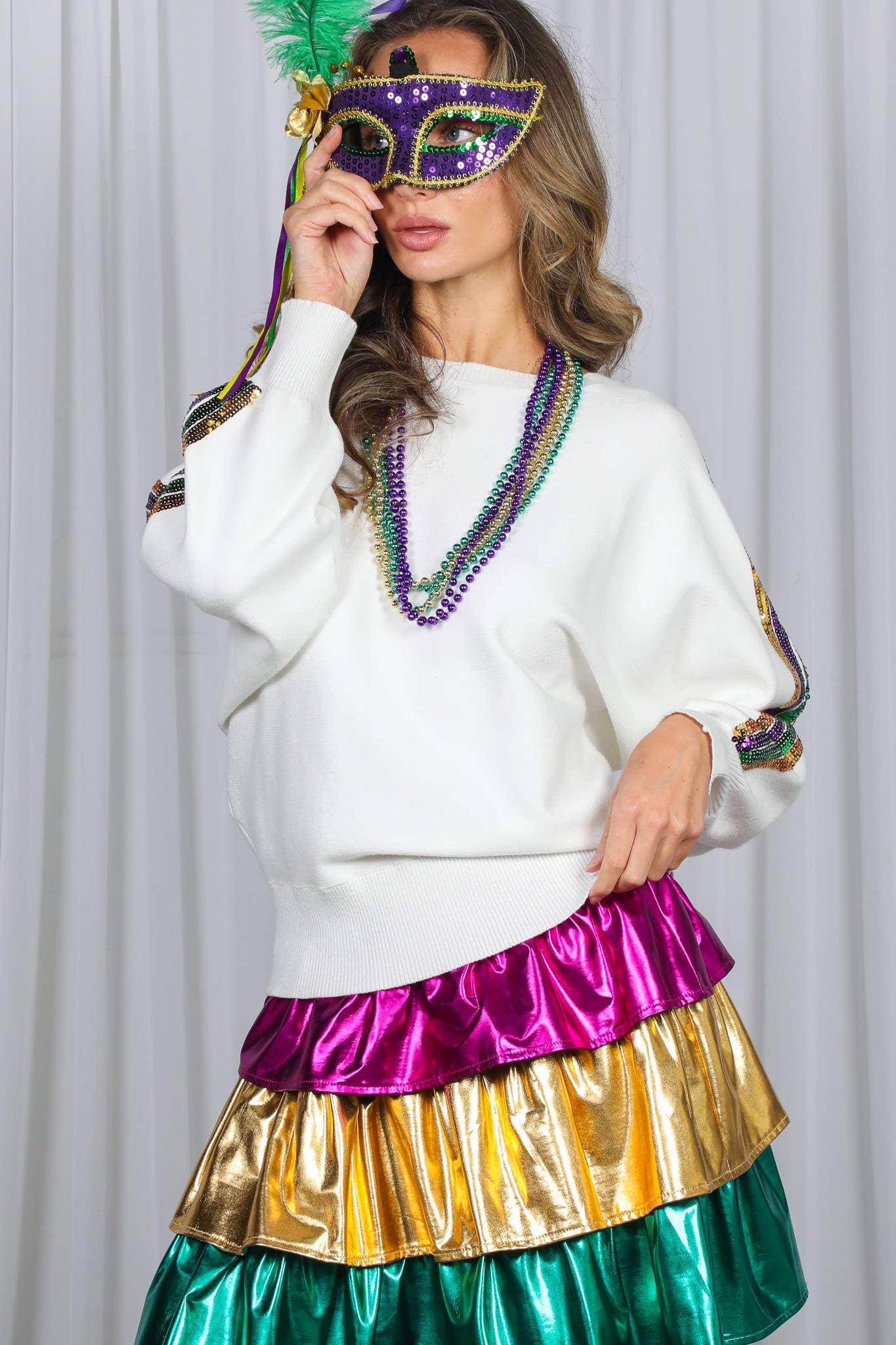 Mardi Gras Crew Neck Sequin Embellished Sweater VT82013A