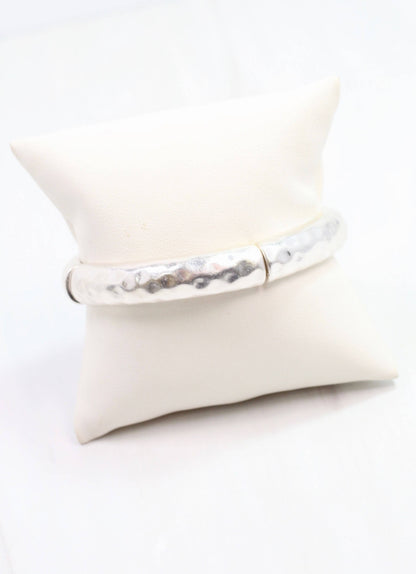 Caroline Hill Tandy Hammered Stretch Bracelet Worn Silver