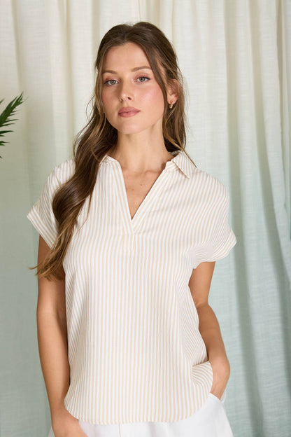 Stripe Collared V-neck