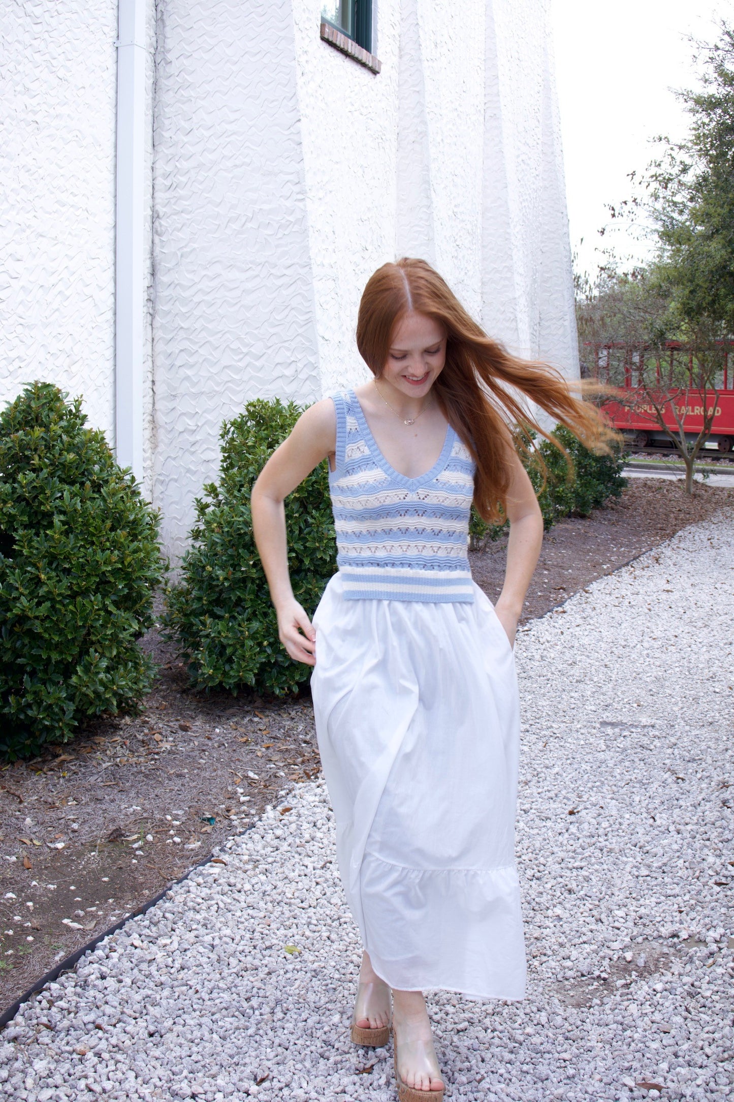 The Carter White/Blue Combo Dress