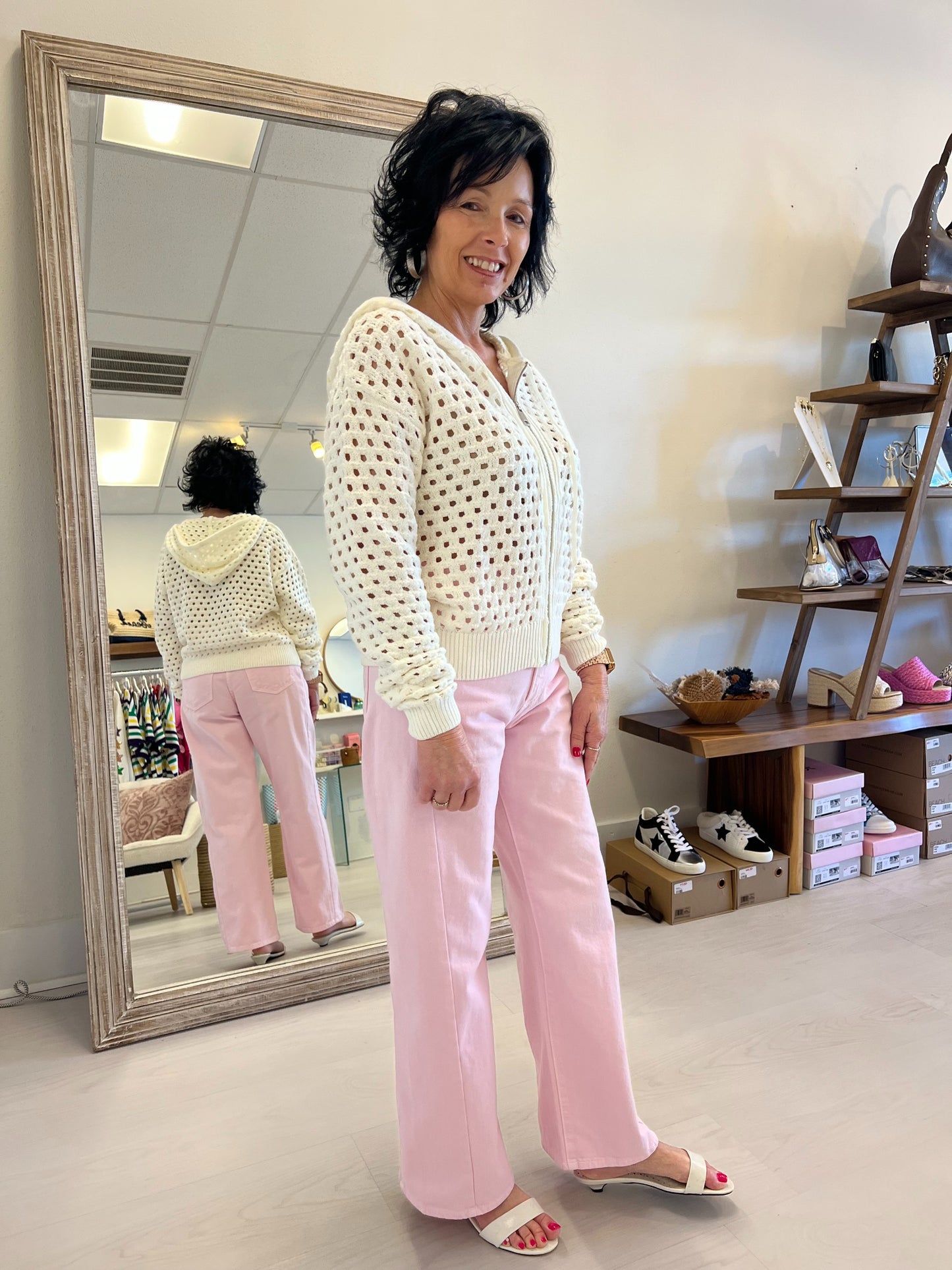 just black denim pink barrel jeans