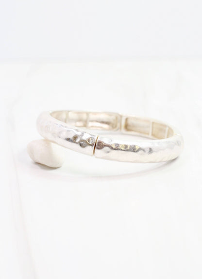 Caroline Hill Tandy Hammered Stretch Bracelet Worn Silver