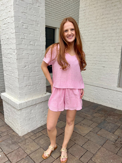 Pink Gauze Striped Set by Meet me in Santorini