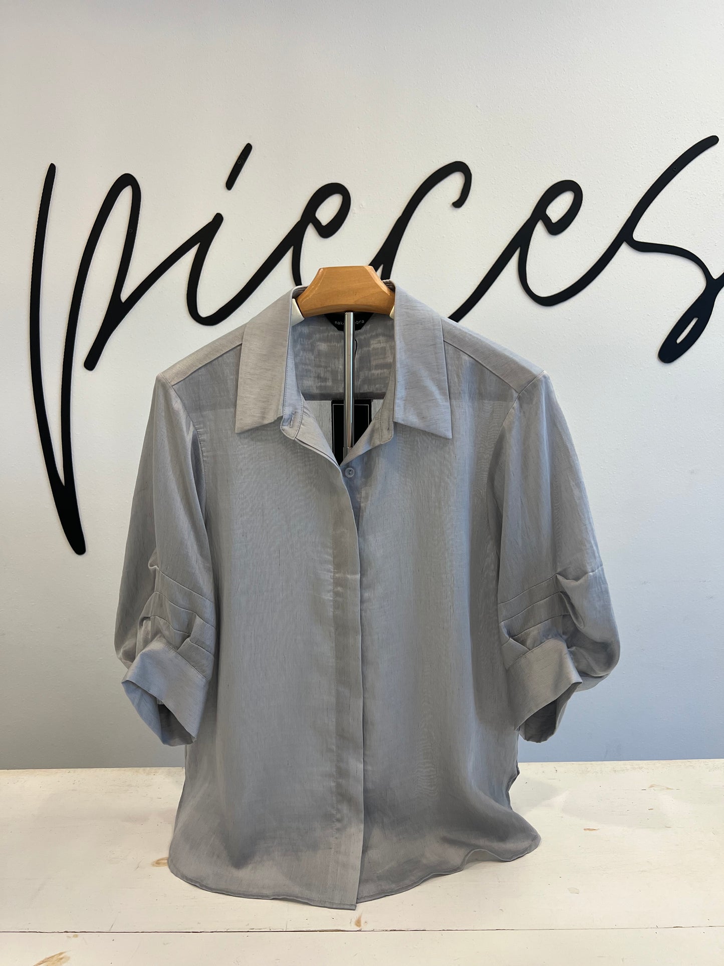 Pepper Pleated Short Sleeve Button-up Blouse