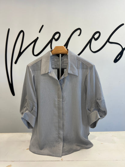 Pepper Pleated Short Sleeve Button-up Blouse