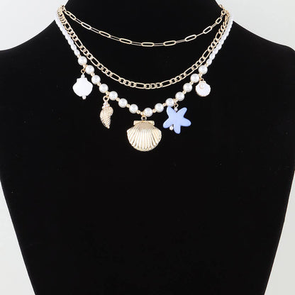 Triple Seashell Charm Chain Necklace