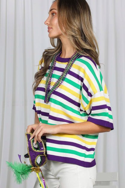 Mardi Gras Multi Color Stripe Knitted Sweater Top