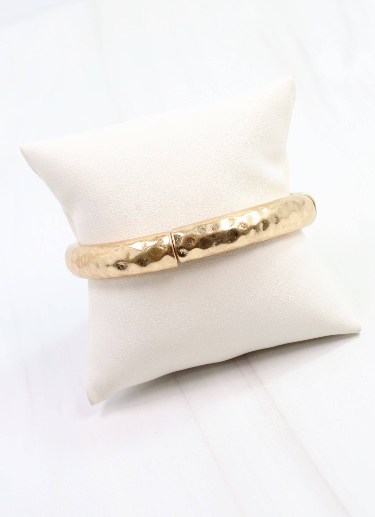 Caroline Hill Tandy Hammered Stretch Bracelet Worn Gold