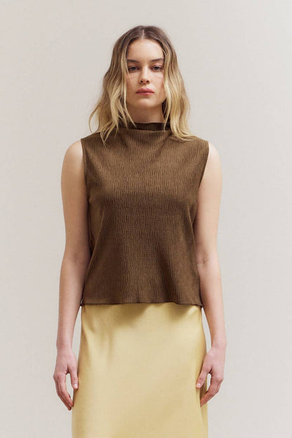 Crinkled Velvet Mock Neck Top