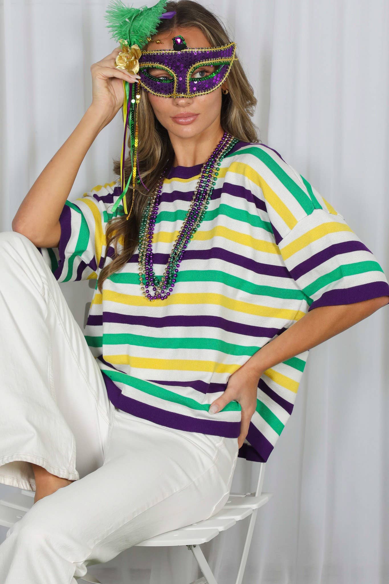 Mardi Gras Multi Color Stripe Knitted Sweater Top