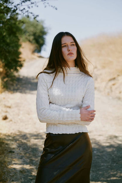 Seered Mock Neck Top