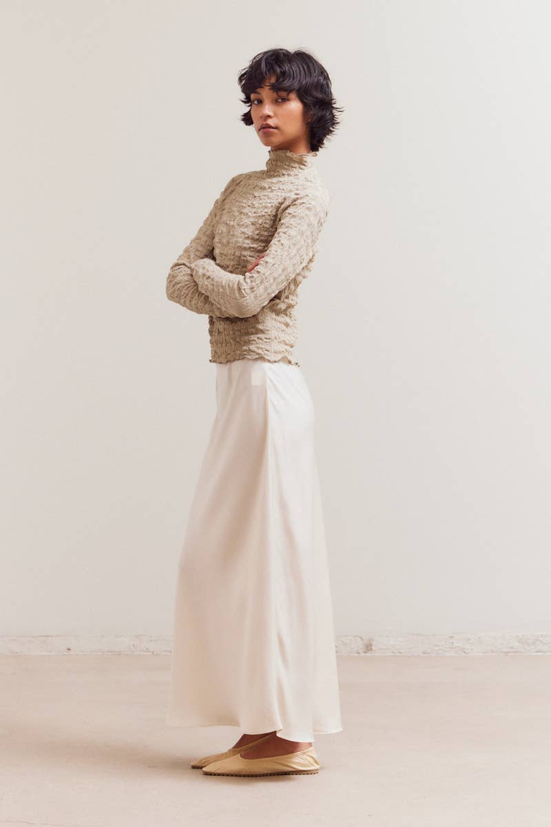 Seered Mock Neck Top