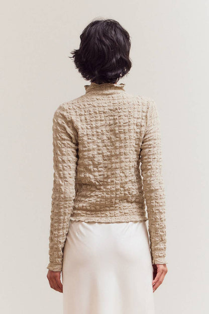 Seered Mock Neck Top