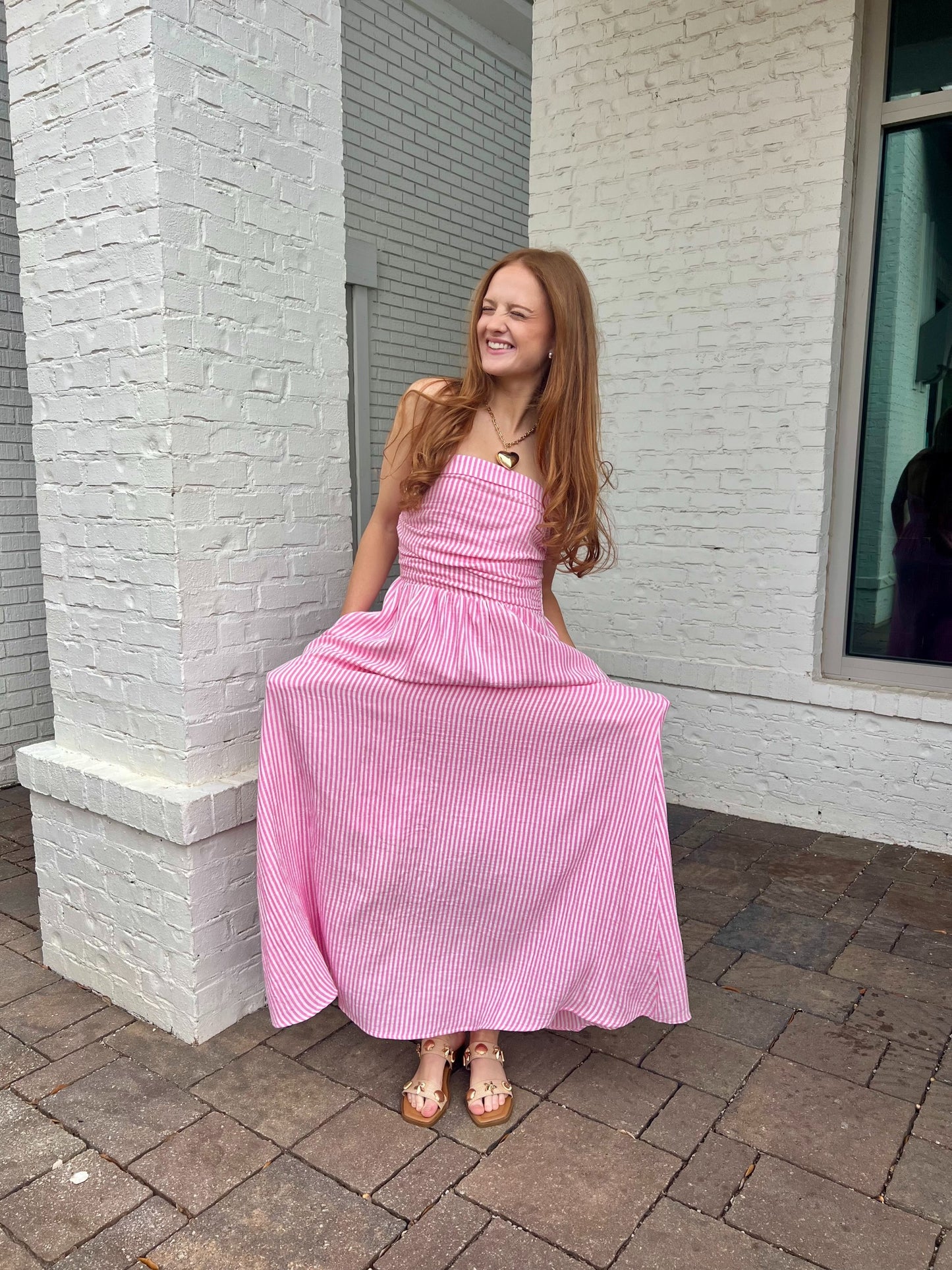 Pink Stripe Strapless Dress by Meet me in Santorini