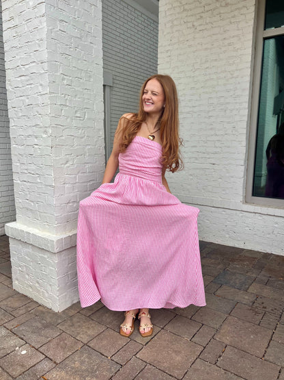 Pink Stripe Strapless Dress by Meet me in Santorini