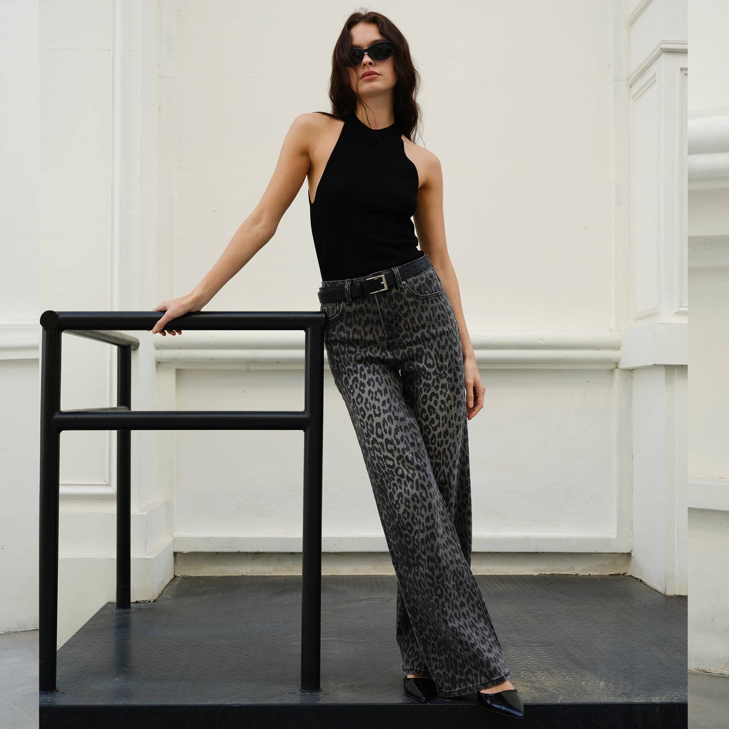 Leopard Print Wide Leg Denim