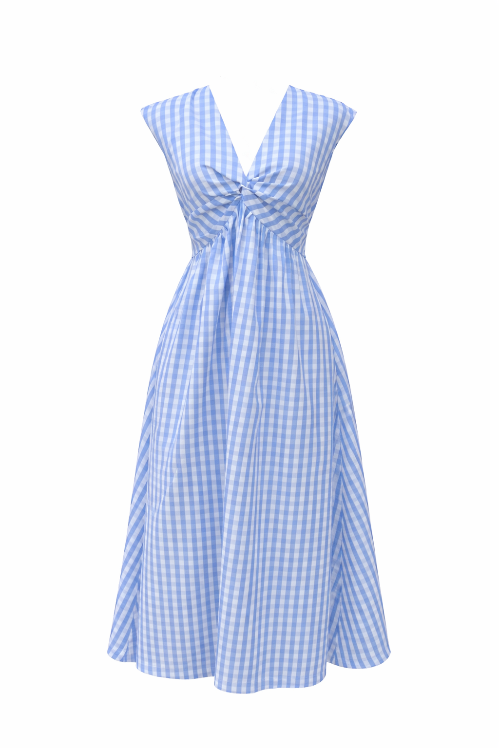 blue gingham dress with twist front