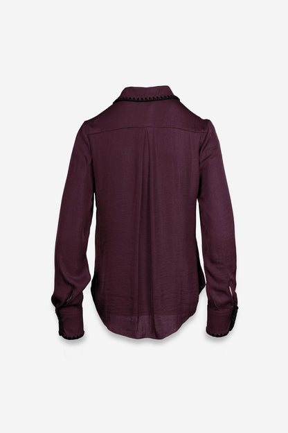 Blanket-stitch Silky Button-up Blouse