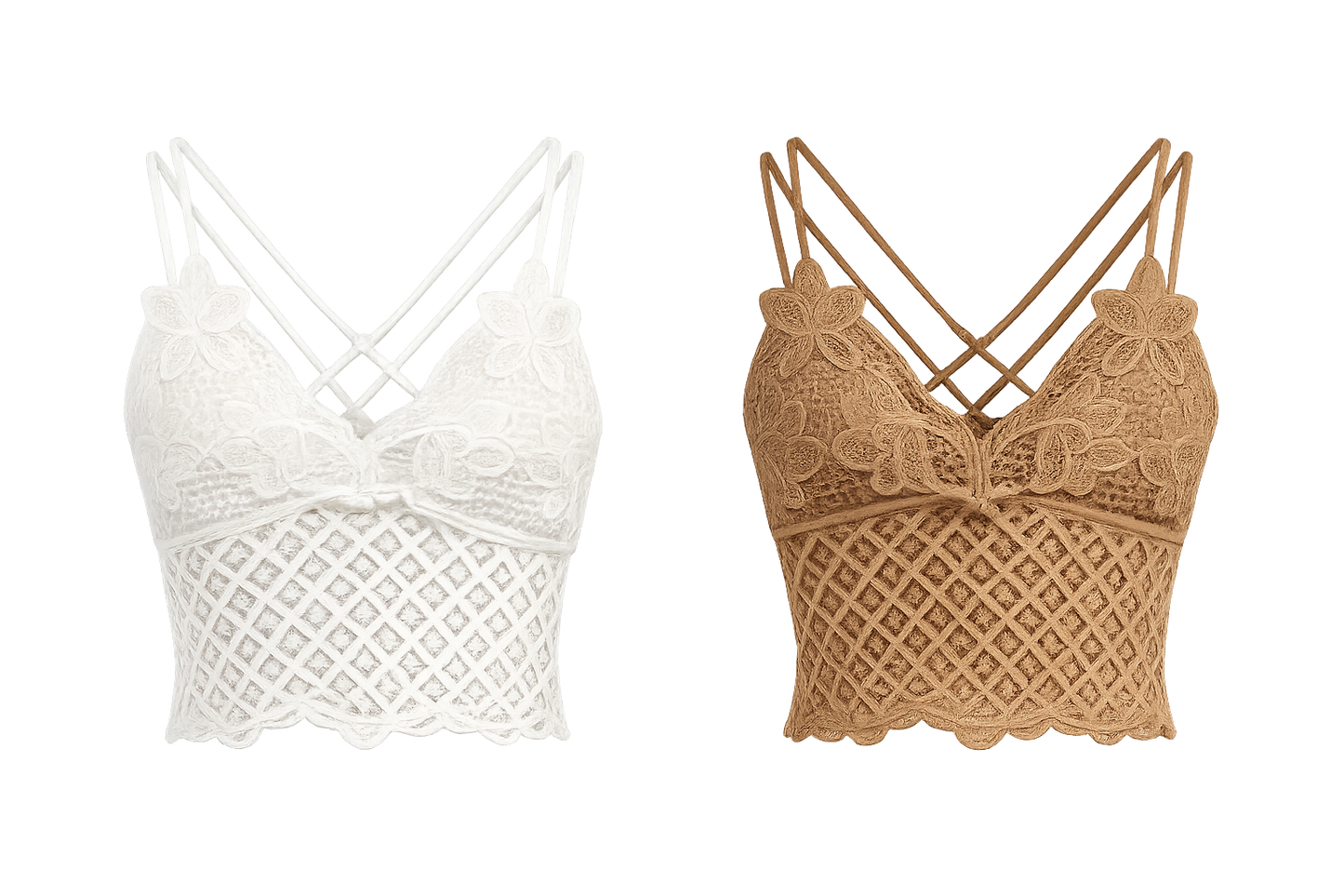 white and tan bralettes