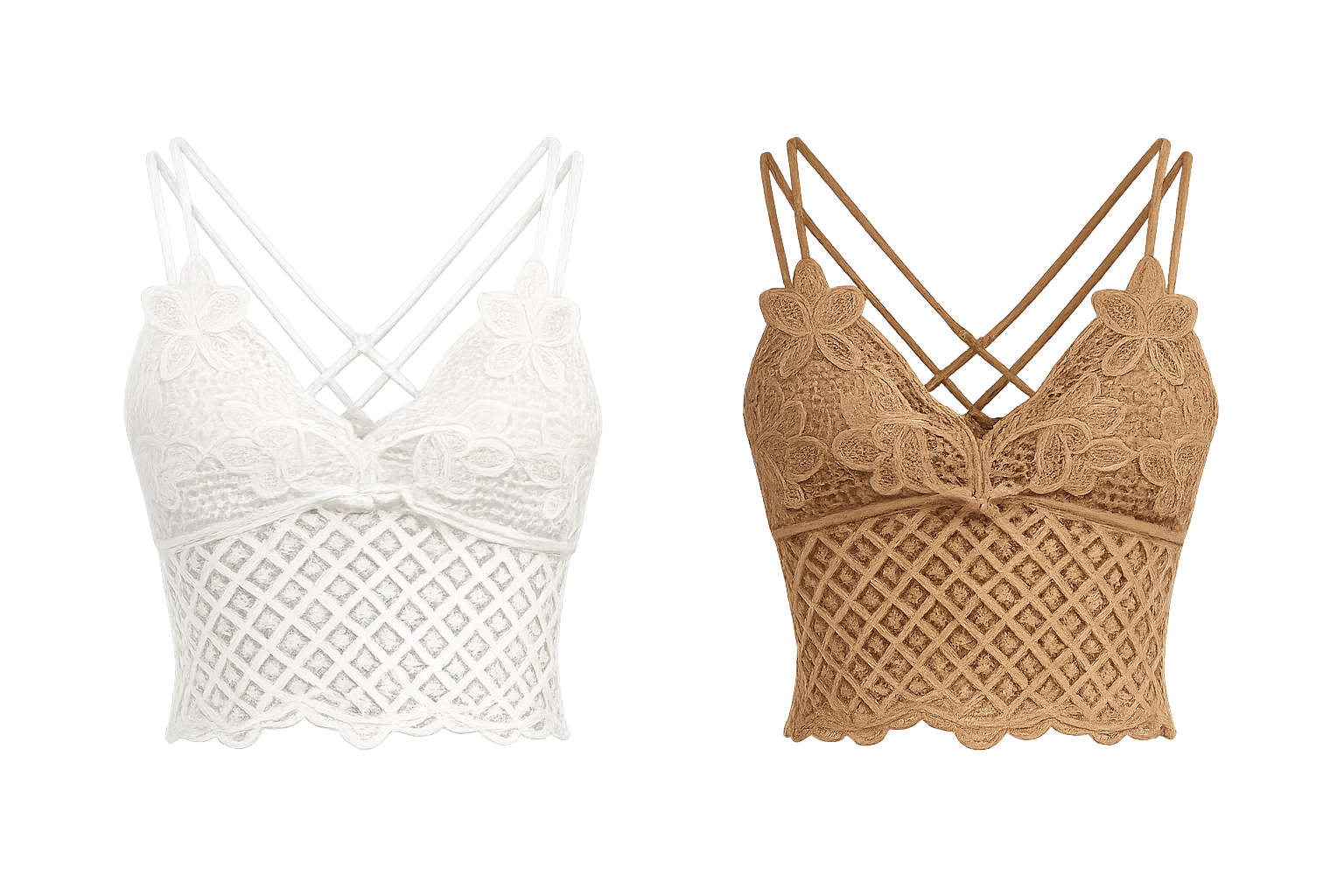 white and tan bralettes