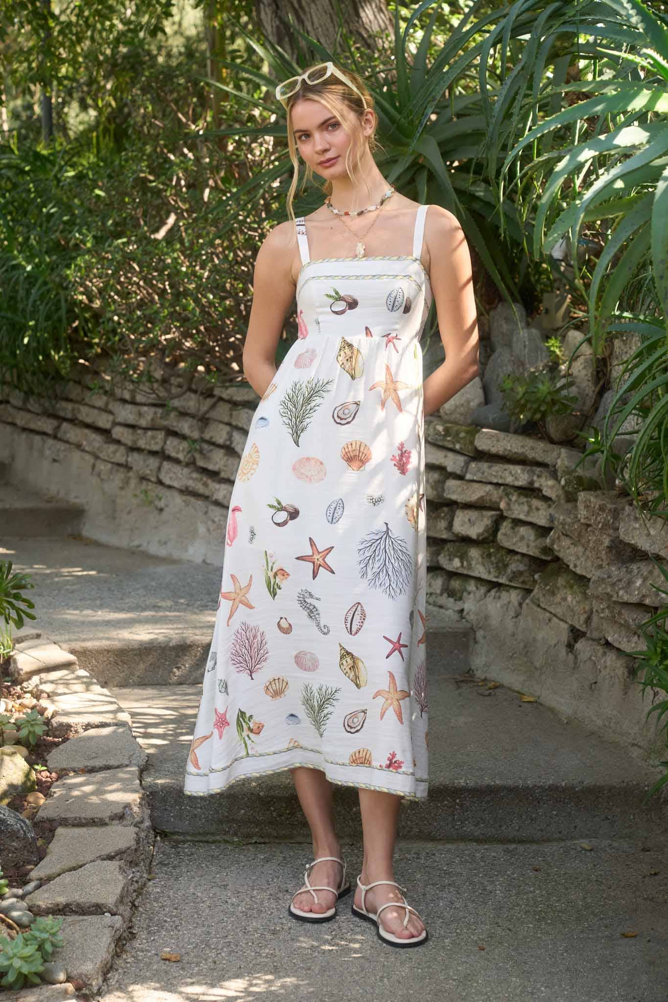 Nautical Print Midi Dress