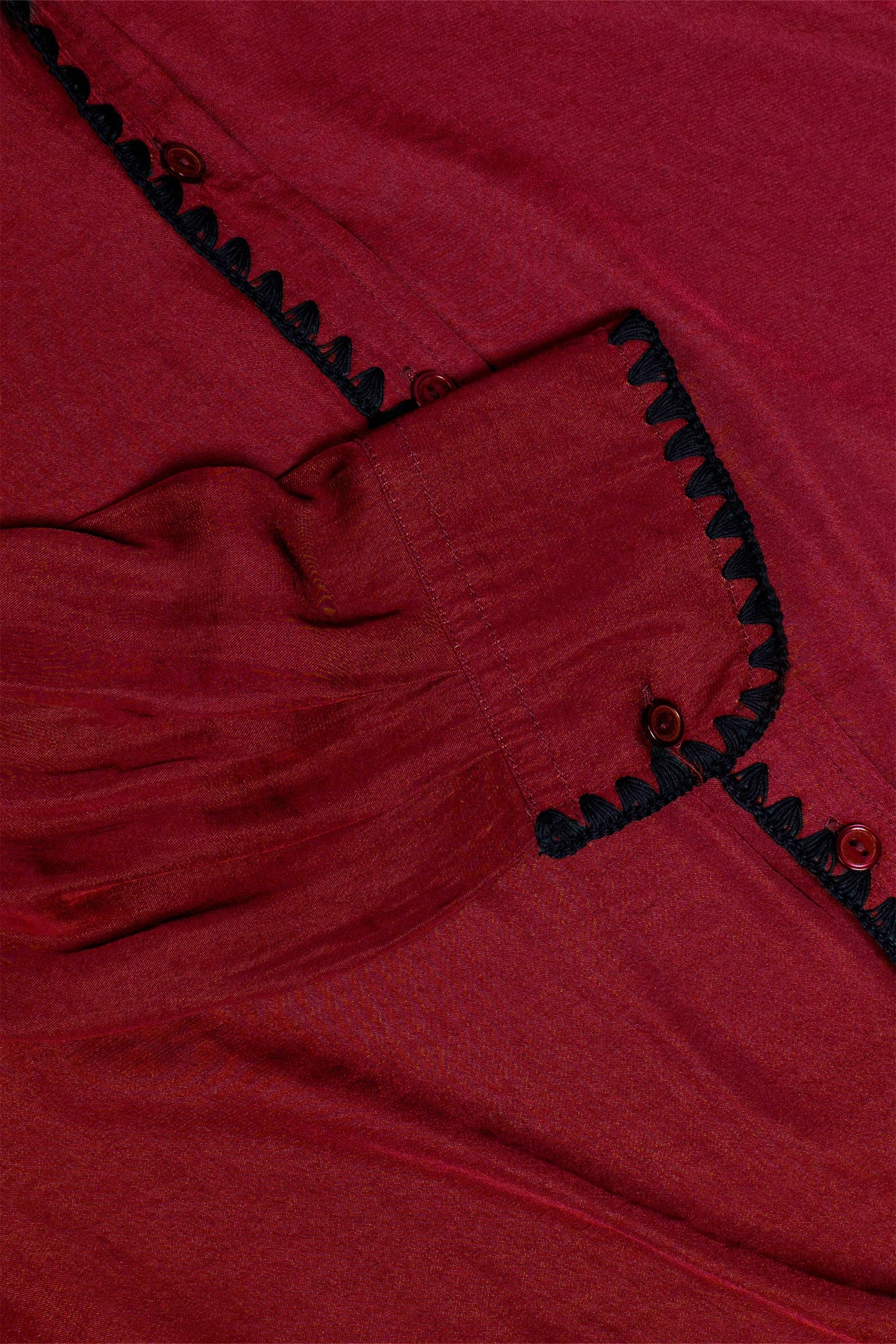 Blanket-stitch Silky Button-up Blouse