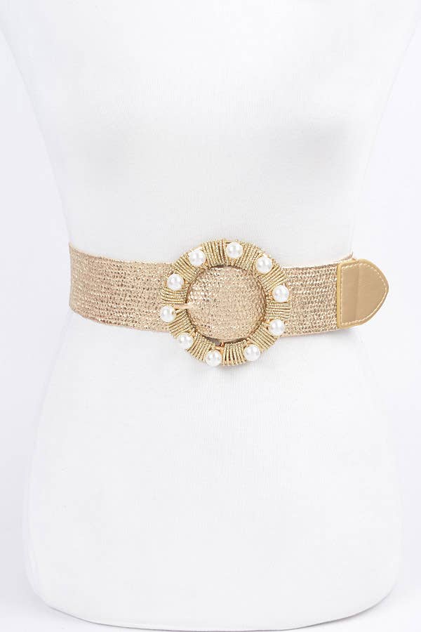 Metallic Stretch Belt w/Pearl Metal Bucklt
