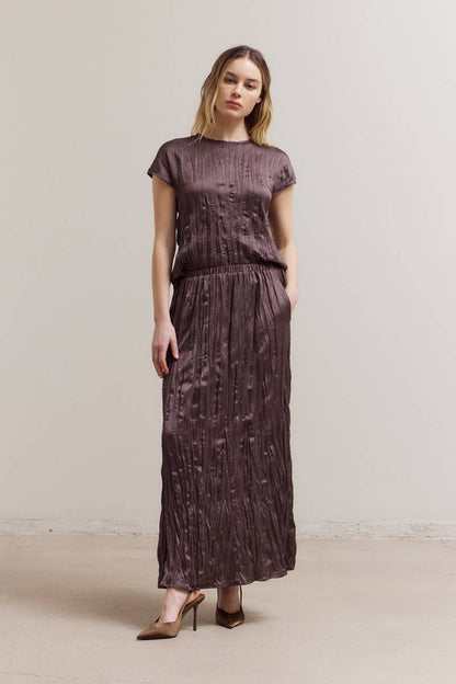 Pleated Wrinkle Satin Skirt