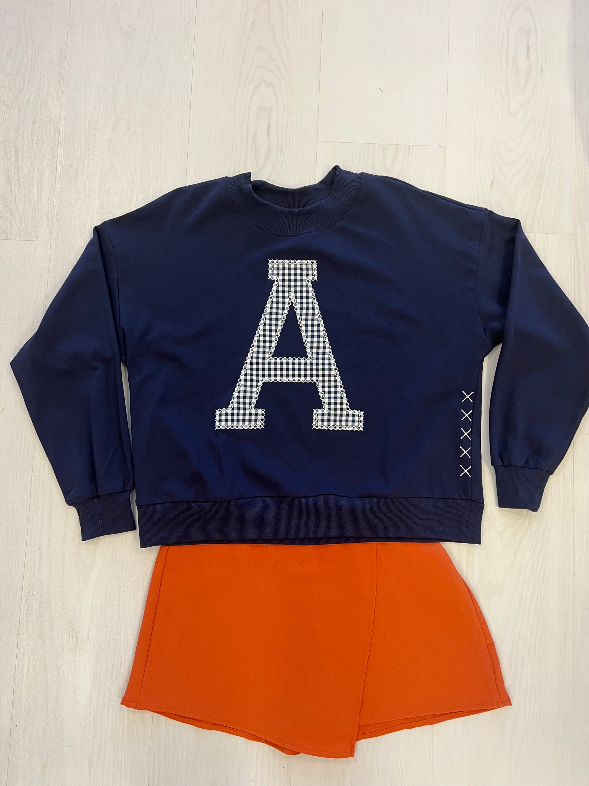 "a" patch navy sweatshirt