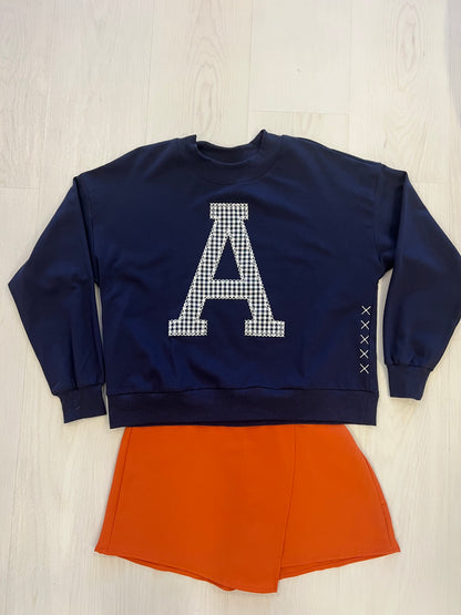 "a" patch navy sweatshirt