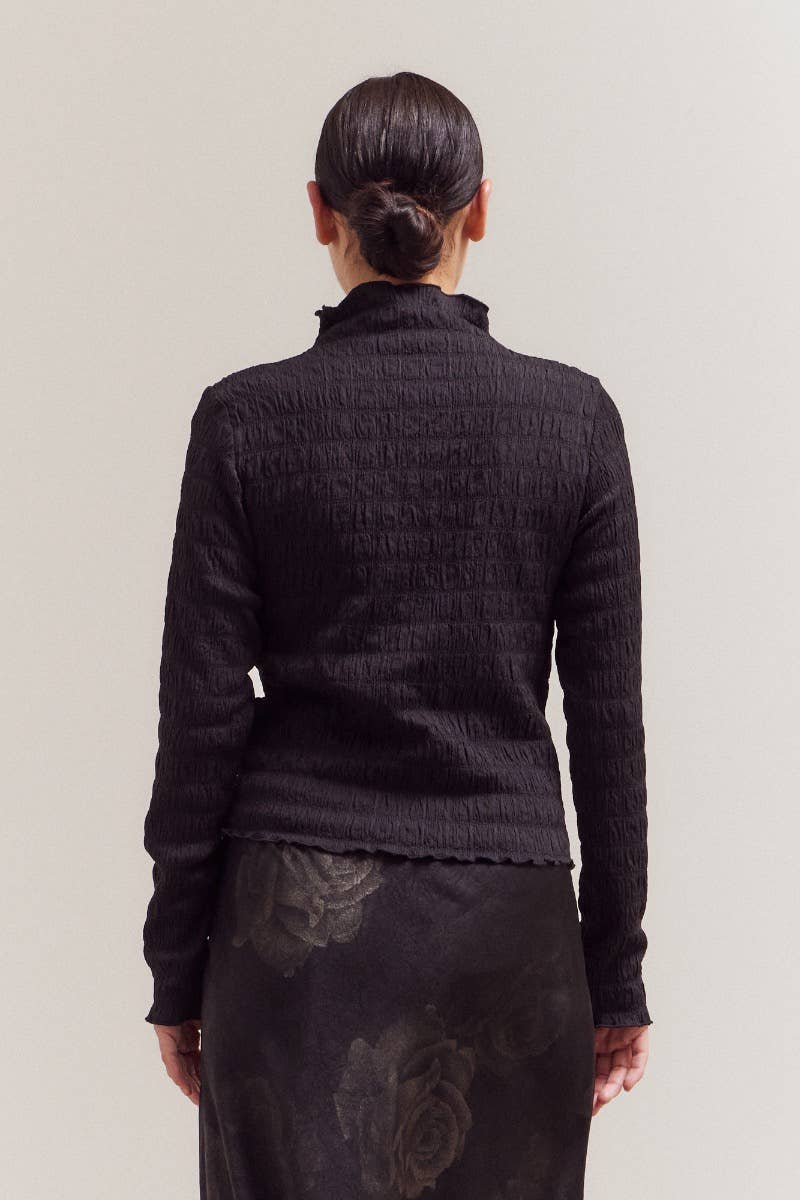 Seered Mock Neck Top