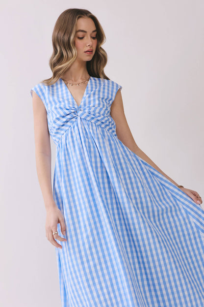 Gingham Twist Front Maxi Dress