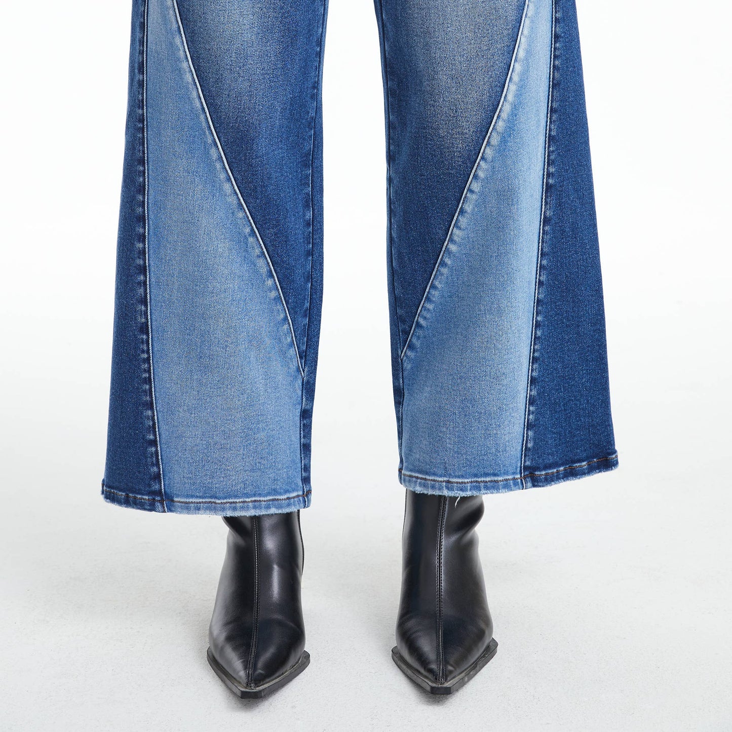 High Rise Two Tone Wide Leg Jeans