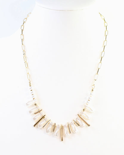 Anchorage Link and Pearl Necklace Gold