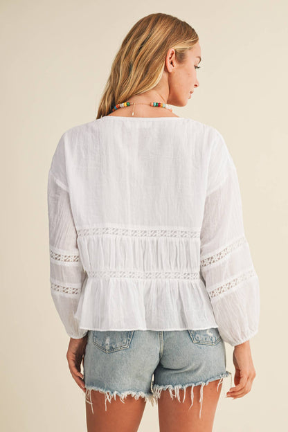 Lace Inset Gathered Peplum Blouse